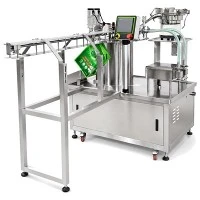 Máquina automática de llenado y taponado de bolsas con boquilla de doble cabezal-